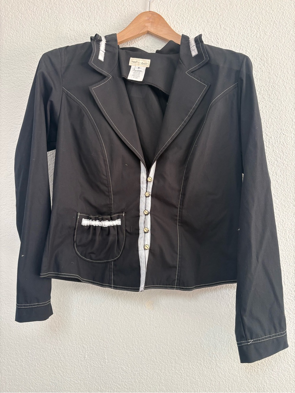 Black Women's Fitted Blazer with White Trim Accents
